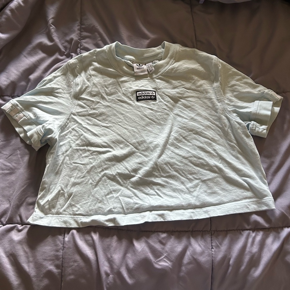 Adidas Sky Blue Logo Cropped Tee
